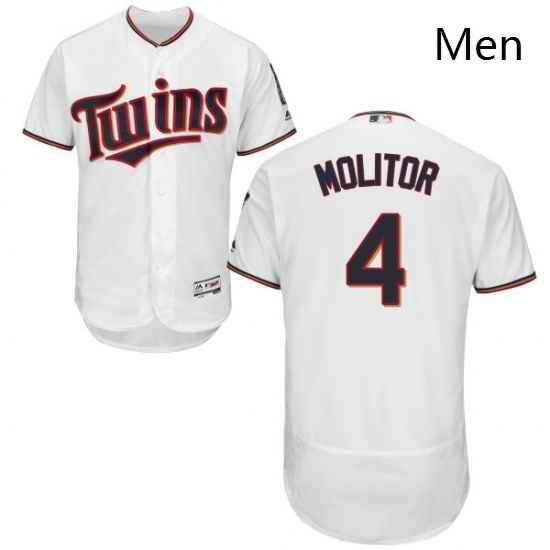 Mens Majestic Minnesota Twins 4 Paul Molitor White Home Flex Base Authentic Collection MLB Jersey